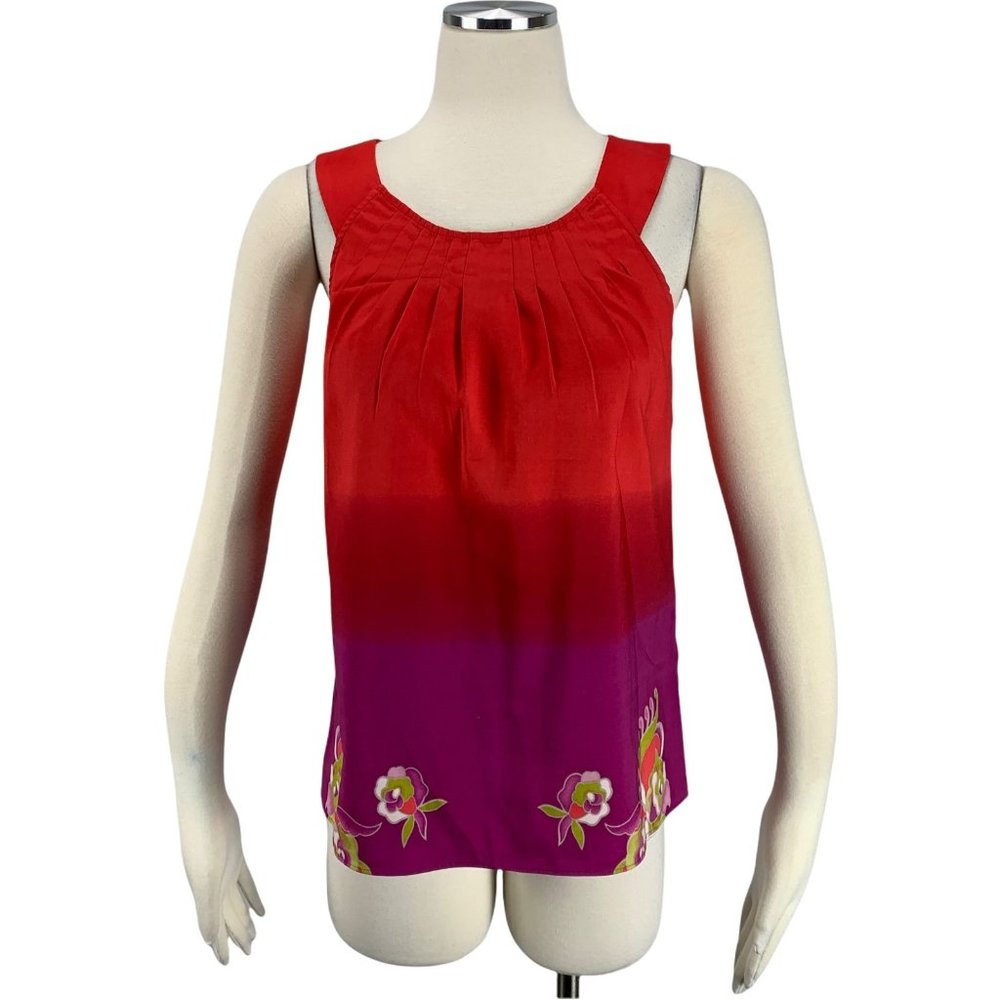 Anthropologie Eci 4 Blouse Red Ombre Sleeveless Floral Anthro